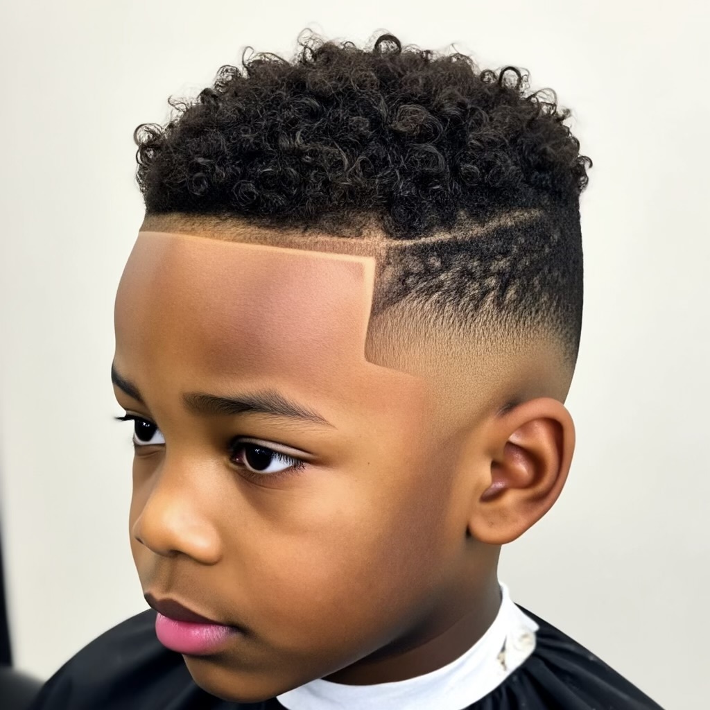 Kids curly top with clean bald fade
